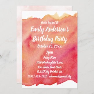 Invitation Watercolor Sunset fête d'anniversaire