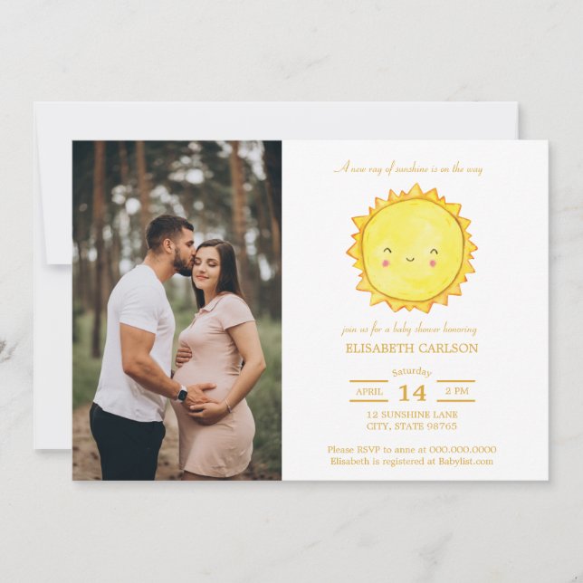 Invitation Watercolor Sunshine Baby shower Photo télécharger (Devant)