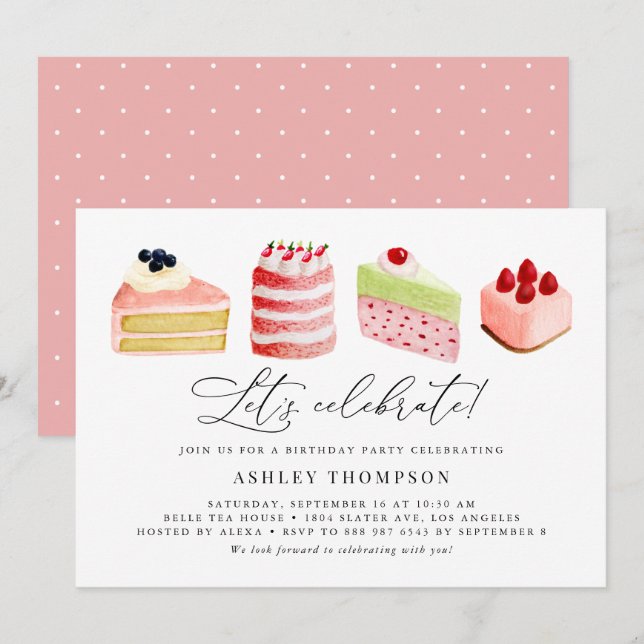 Invitation Watercolor Sweet Cakes Anniversaire Fête Brunch (Devant / Derrière)