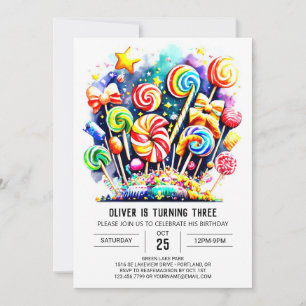 Invitation Watercolor Sweet Lollipop Anniversaire