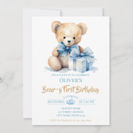 Invitation Watercolor Teddy Bear Bear-y First Birthday Party
