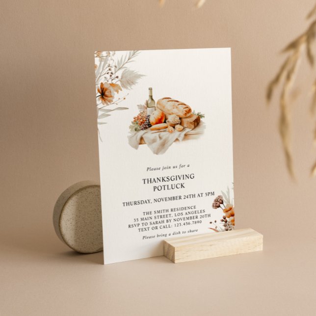 Invitation Watercolor Thanksgiving Potluck Soirée (Créateur téléchargé)