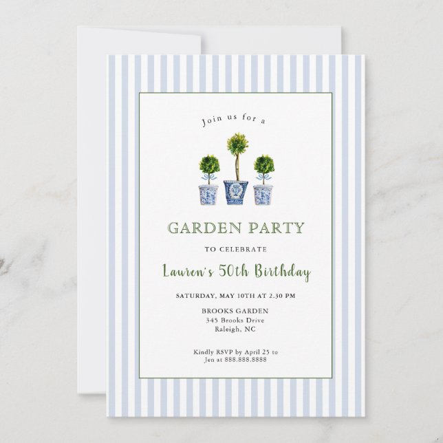 Invitation Watercolor Topiaries Jardin fête d'anniversaire (Devant)