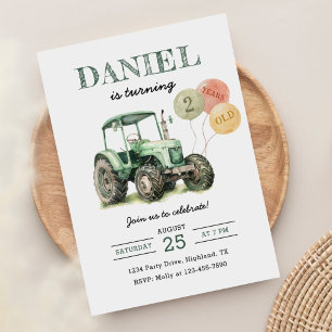 Invitation Watercolor Tractor 2e fête d'anniversaire