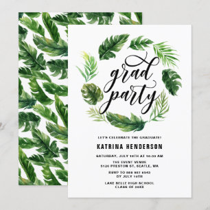 Invitation Watercolor Tropical Feuille Wreath Graduation Part