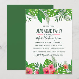 Invitation Watercolor tropical Luau Graduation Party