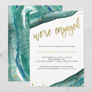 Invitation Watercolor Turquoise et Gold Geode Engagement Part