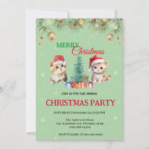 Invitation Watercolor Vacances Chat Père Noël Joyeux Noël
