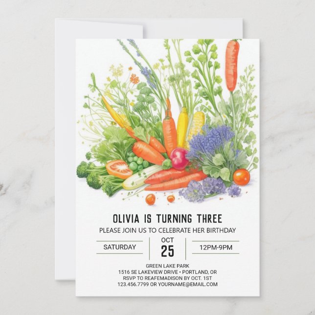 Invitation Watercolor Veggie Patch Anniversaire (Devant)