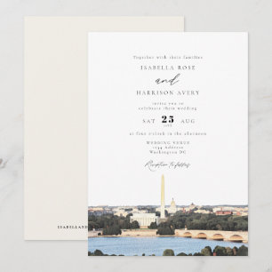 Invitation Watercolor Washington DC Monument Skyline Mariage