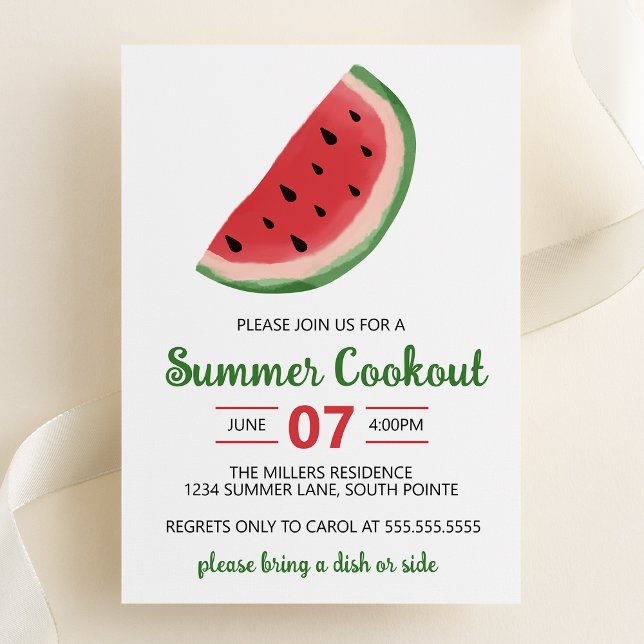 Invitation Watercolor Watermelon Summer Cookparty (Créateur téléchargé)
