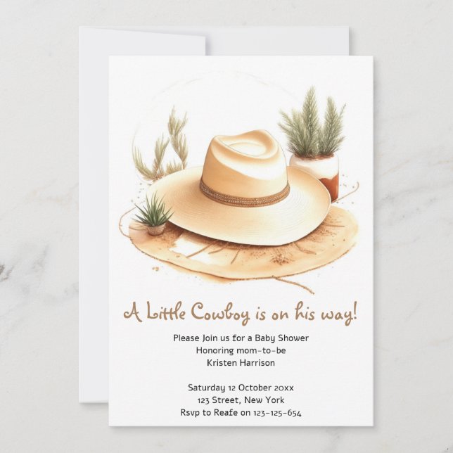 Invitation Watercolor Western Adventure Boy Baby shower (Devant)