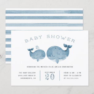 Invitation Watercolor Whale Boy's Blue Baby shower