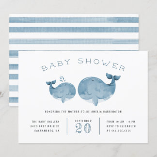 Invitation Watercolor Whale Boy's Blue Baby shower