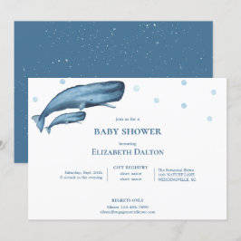Invitation Watercolor Whales Ocean Baby shower