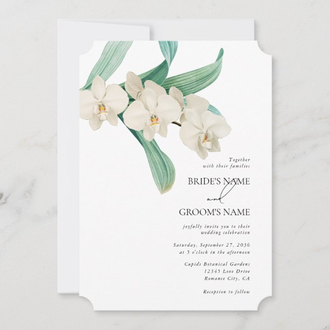Invitation Watercolor White Orchids Floral Wedding (Devant)