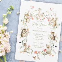 Watercolor Wildflower Woodland Animals Baby Shower
