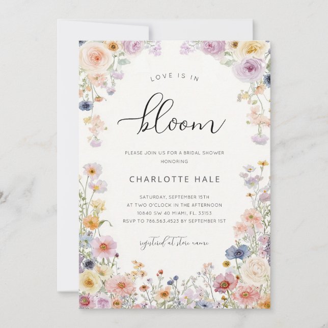 Invitation Watercolor Wildflowers Bridal Shower (Devant)