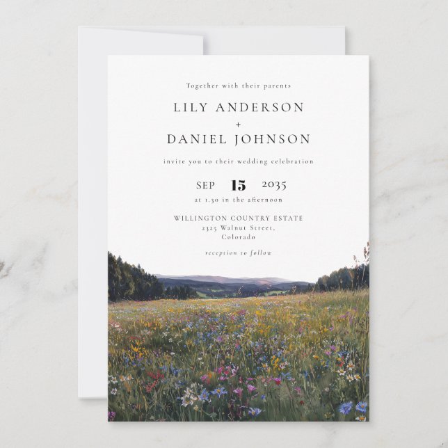 Invitation Watercolor Wildflowers Floral Meadow Wedding (Devant)