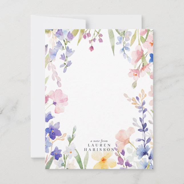 Invitation Watercolor Wildflowers Stationery Note Card (Devant)