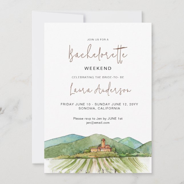 Invitation Watercolor Winery Bachelorette week-end (Devant)