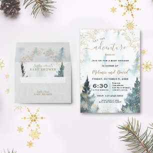 Invitation Watercolor Winter Scenery Gold Wreath Baby shower