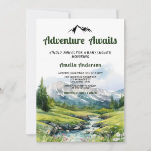 Invitation Watercolor Woodland Adventure Await Baby shower