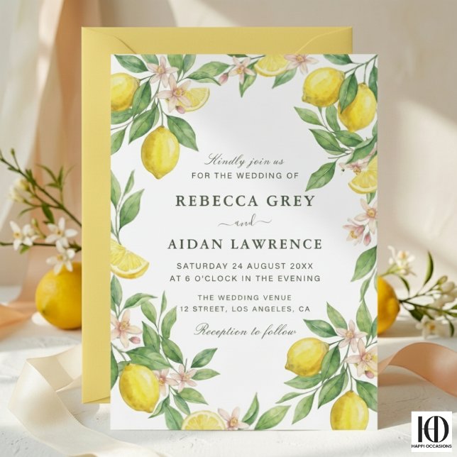 Invitation Watercolor Wreath Mediterranean Citrus Wedding (Créateur téléchargé)