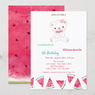 Invitation Watermelon, Jolie Teddy Bear fête d'été Anniversai