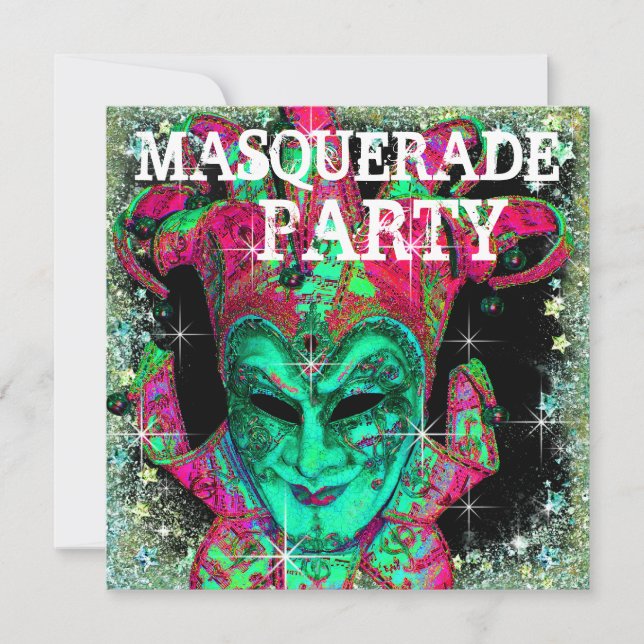 Invitation Watermelon Lime Green Hot rose Masquerade Party (Devant)