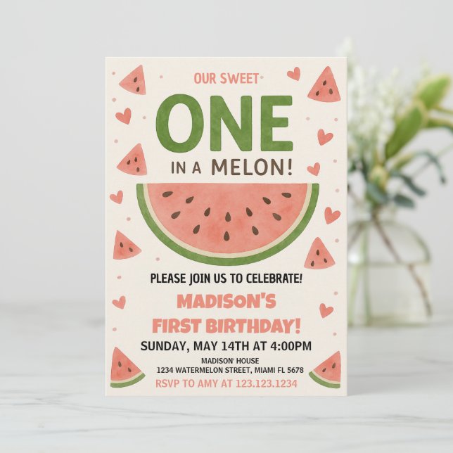 Invitation Watermelon "One in a Melon" 1er anniversaire (Debout devant)