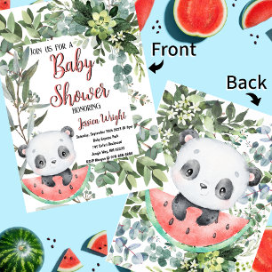 Invitation Watermelon Panda Watercolor Baby shower