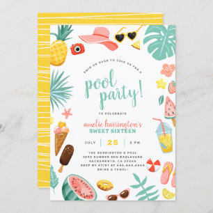 Invitation Watermelon, Pineapple & Tropical Feuilles Pool Par