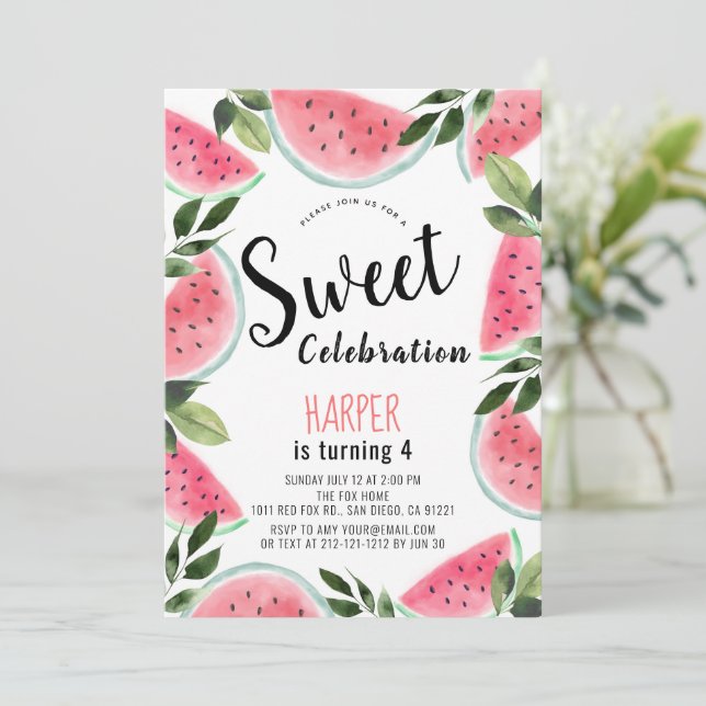 Invitation Watermelon Sweet Celebration Aquarelle Anniversair (Debout devant)