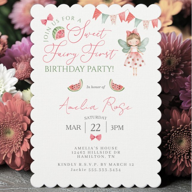 Invitation Watermelon Sweet Fairy First Birthday Party (Watermelon Sweet Fairy First Birthday Party Invitation)