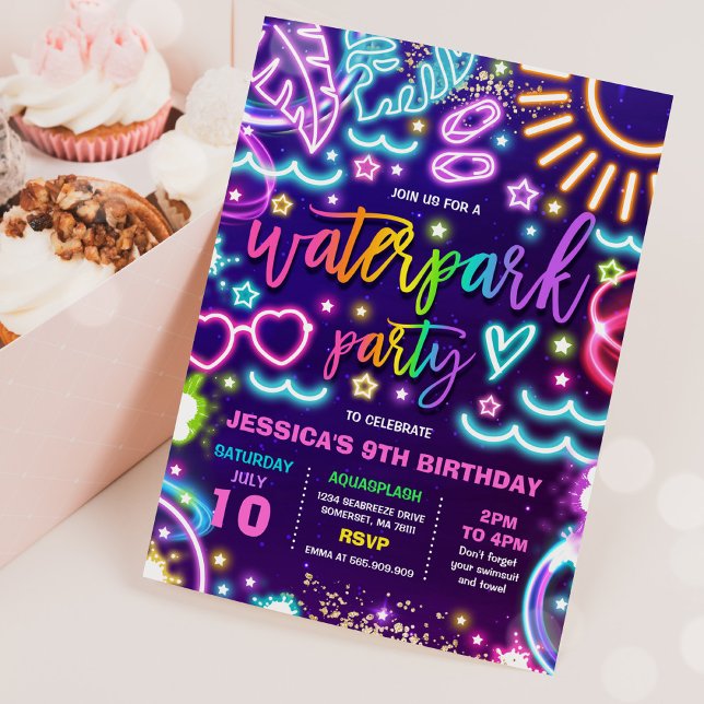Invitation Waterpark Splash Pad Anniversaire Fête Tie Dye Glo (Créateur téléchargé)