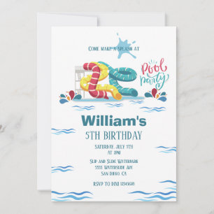Invitation Waterpark Watertoboggan Pool fête anniversaire