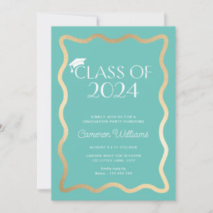 Invitation Wave Aqua Gold Graduation Party