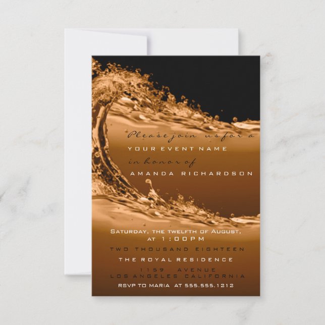 Invitation Wave Gold Brown Moderne Abstrait Entreprise Annive (Devant)