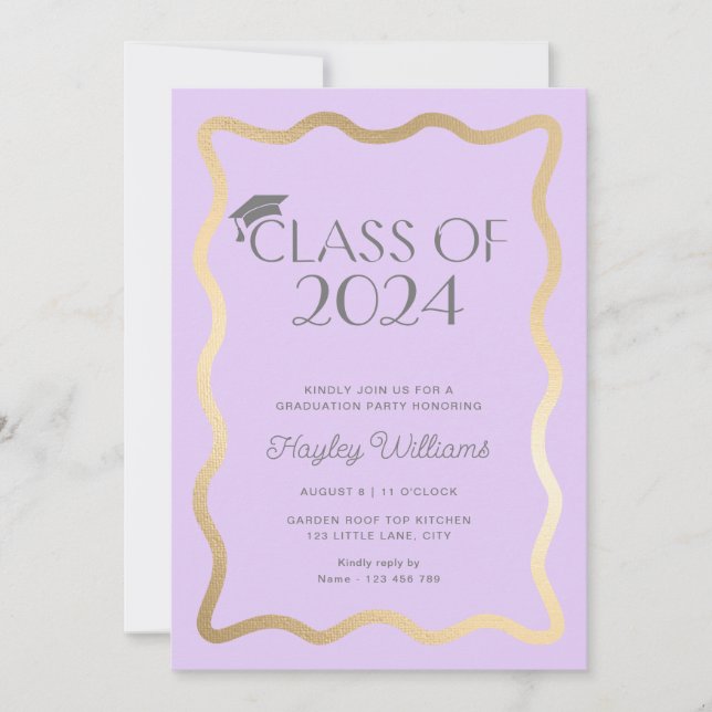Invitation Wave Light Lilac Gold Graduation Party (Devant)