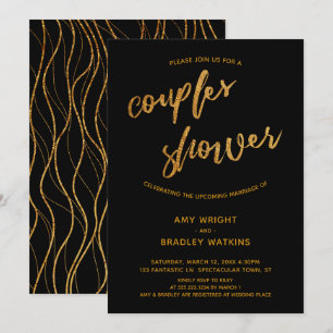 Invitation Waves Gold moderne écriture manuscrite Couples noi