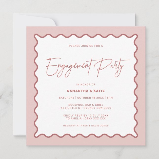 Invitation Wavy Border Mme & Mme Fiançailles Shower Invitatio (Devant)