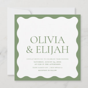 Invitation Wavy Green Mariage de typographie moderne
