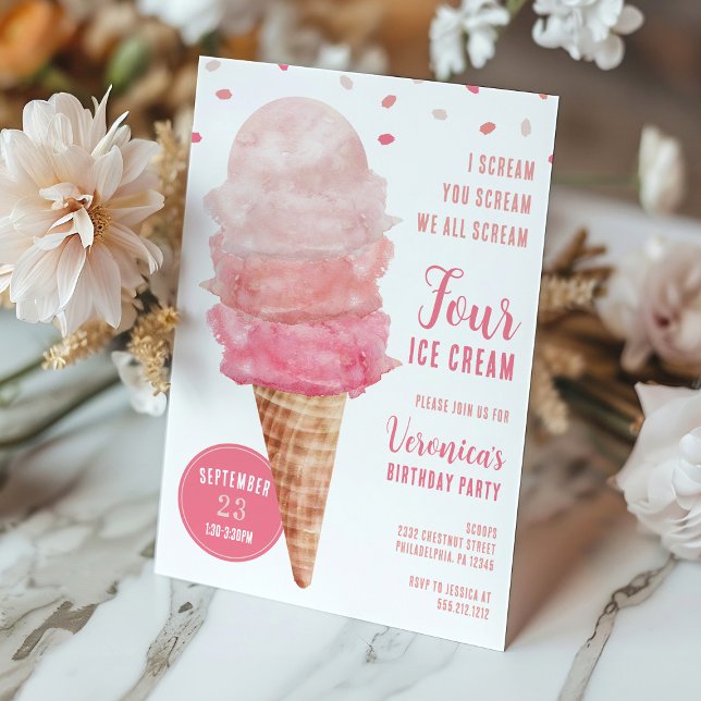 Invitation We All Scream FOUR Ice Cream Birthday Party Invite (Créateur téléchargé)