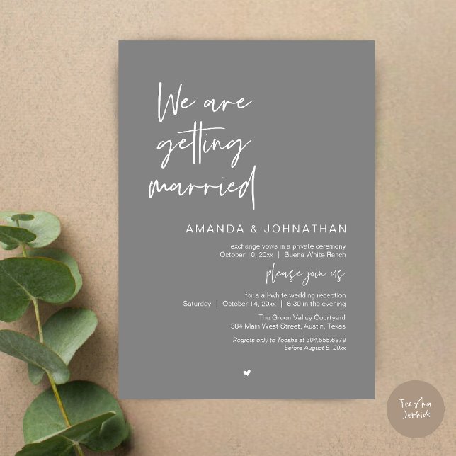 Invitation We are getting married, Modern Wedding Celebration (Modern Minimal Reception, We are getting married Invitation Card in Dark Grey)