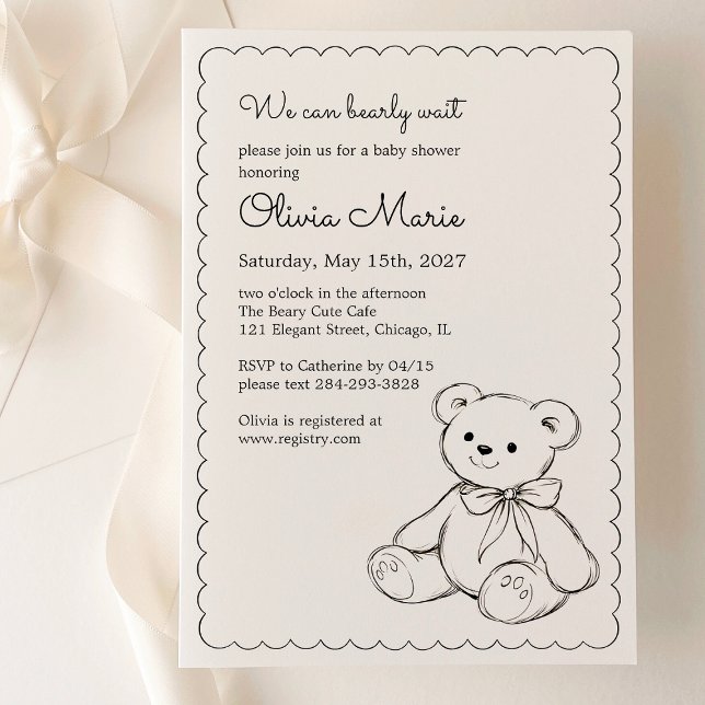 Invitation "We Can Bearly Wait" Baby Shower Gender Neutral (Créateur téléchargé)