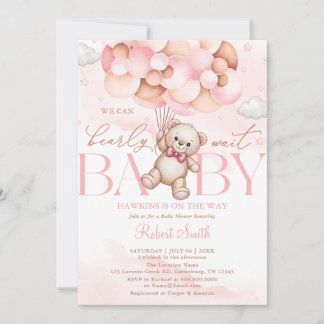Invitation We Can Bearly Wait Balloon Bear Baby Shower