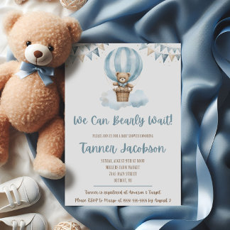 Invitation We Can Bearly Wait! Blue Teddy Bear Baby Shower