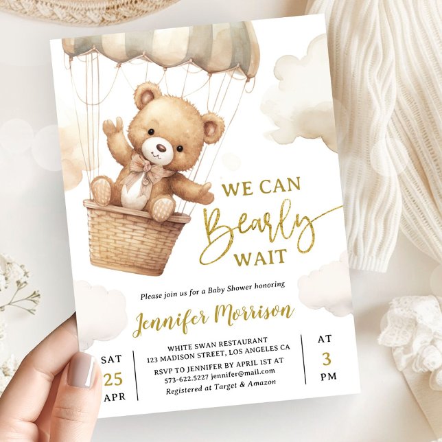 Invitation We Can Bearly Wait Brown Teddy Bear Baby Shower (Créateur téléchargé)