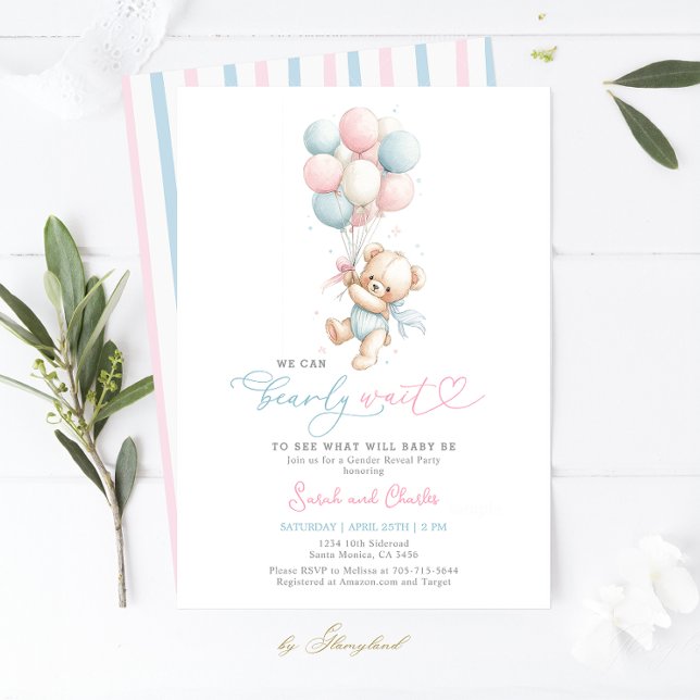 Invitation We Can Bearly Wait Gender Reveal Baby Shower  (Créateur téléchargé)